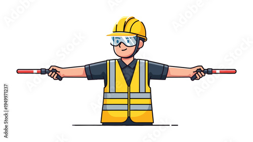 Traffic Controller at Work: A diligent traffic controller stands at attention, directing the flow with focused precision, ensuring safety and order.