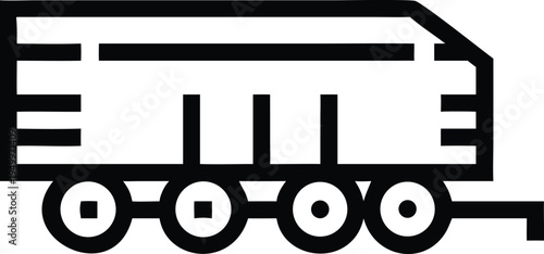 Black outline icon showing a long enclosed cargo trailer with multiple wheels for heavy hauling
