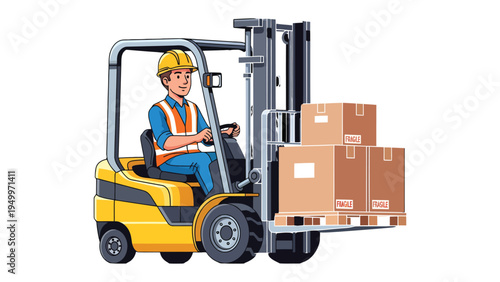 Forklift Operator: A skilled forklift operator navigates the warehouse, expertly lifting and moving packages. Capturing the essence of industry and logistical efficiency.