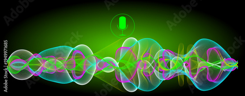 Voice Recognition with a microphone and sound waves - illustration