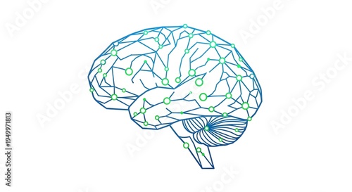Stylized illustration of the human brain with glowing neural network connections, symbolizing advanced cognitive functions, artificial intelligence, and digital thought processes