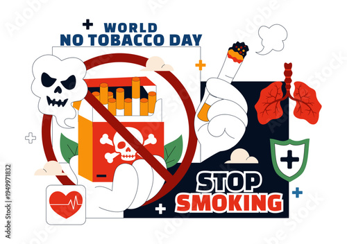 World No Tobacco Day Vector Illustration with Stop Smoking Symbol, Lungs Health Awareness, Cigarette Ban Campaign and Anti Tobacco Design
