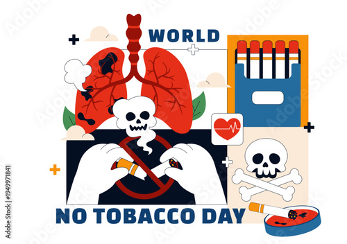 World No Tobacco Day Vector Illustration with Stop Smoking Symbol, Lungs Health Awareness, Cigarette Ban Campaign and Anti Tobacco Design