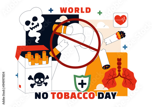 World No Tobacco Day Vector Illustration with Stop Smoking Symbol, Lungs Health Awareness, Cigarette Ban Campaign and Anti Tobacco Design