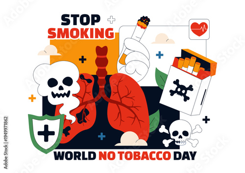 World No Tobacco Day Vector Illustration with Stop Smoking Symbol, Lungs Health Awareness, Cigarette Ban Campaign and Anti Tobacco Design