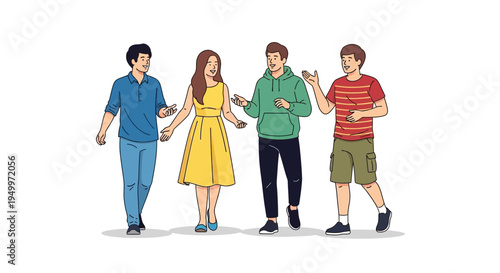 Set of 4 flat illustration people walking, vector