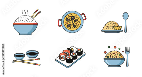 Rice Dishes Line art vector colorful digital abstract