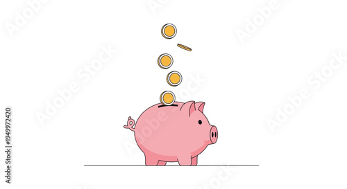 Vector pink piggy bank with coins