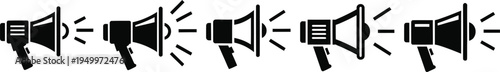 A series of megaphone icons in various styles and orientations