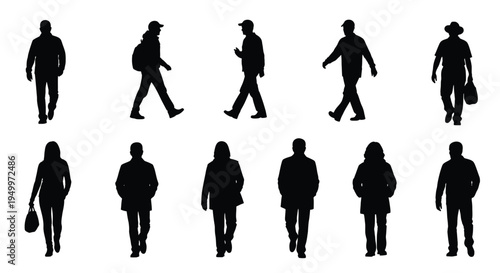 vector illusstration of Silhouettes of people walking in various poses Vector, illustration