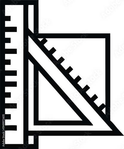 Classic ruler and triangular set square for precise measurements and drafting tasks