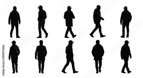 vector illusstration of A set of silhouettes of a man in various poses Vector, illustration