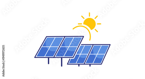 Vector solar panel icon with sun