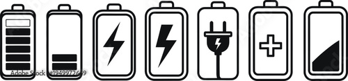Battery status icons representing different charging levels and states
