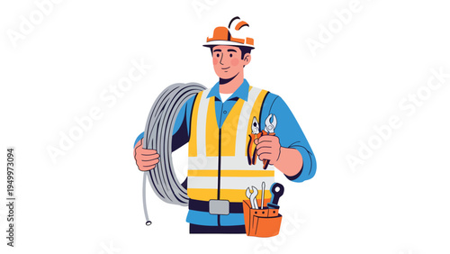 Electrician Ready for Work: A skilled electrician, equipped with tools and materials, stands ready to tackle any electrical challenge, representing reliability and expertise in the field.
