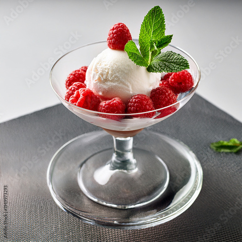 Delicious ice cream with raspberries