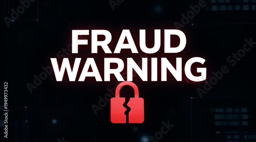 Fraud Warning Motion Graphic with Broken Red Padlock - Data Breach and Cyber Security Concept