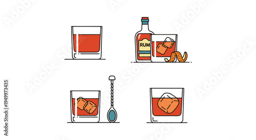 Rum Old Fashioned Line art clean abstract color vector