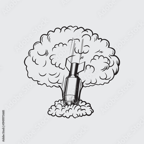 Black and white illustration of a nuclear explosion