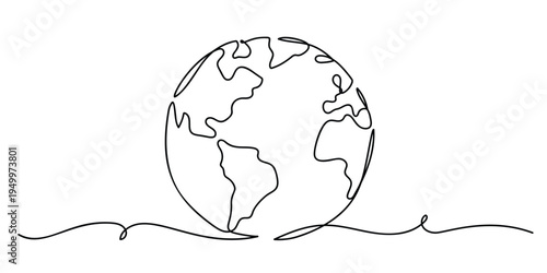 Continuous Line Earth Globe World Outline Illustration