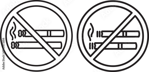 No Smoking Sign Icons: Cigarette Prohibition, Anti-Smoking Campaign, Healthy Lifestyle, Quit Smoking, No Smoking, Danger Sign, Warning Sign, Stop Sign, Public Health