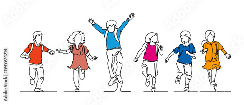 back to school children line-art, vector