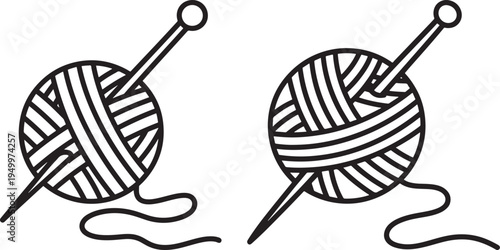 Knitting Needle and Yarn Ball Icons: Crafting, Hobbies, DIY, Handmade Projects, Wool, Crochet, Sewing, Craft Icon, Hobby Icon, White Background, Flat Design