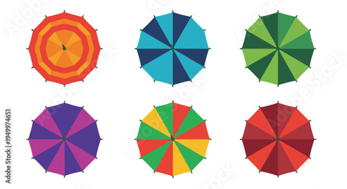 Colorful umbrella icons in various designs and patterns