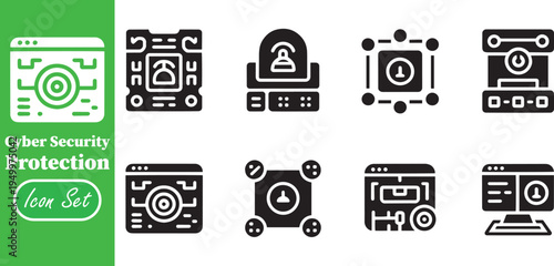 Cyber Security Protection Icon Set for Infrastructure and Data Safety