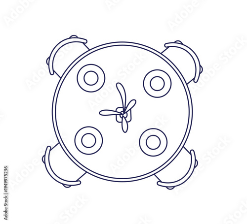 Round dining table with chairs, outline contour furniture, line drawing. Interior design lay out, above top view, for linear floor plan, scheme. Flat vector illustration isolated on white background