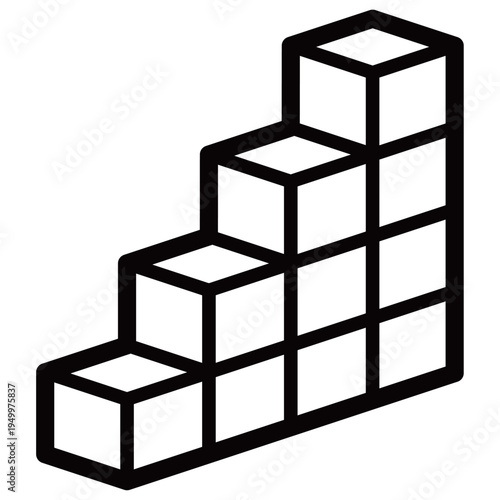 立方体・3Dブロックグラフのビジネスアイコンセット（構造・積み上げ・モノクロ・アウトラインあり）