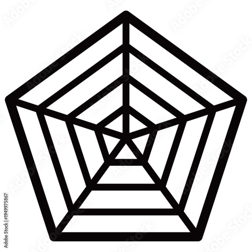 レーダーチャートのビジネスアイコンセット（能力分析・比較・モノクロ・アウトラインあり）