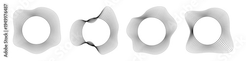 Set of round curved sound waves with dynamic wavy stripes