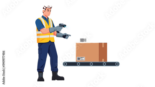 Barcode Scanning Logistics: A warehouse worker diligently scans a barcode on a cardboard box, signifying precision and efficiency in logistics and supply chain operations. 
