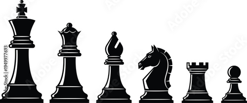 Chess pieces silhouette set king queen bishop knight rook pawn strategy board game vector illustration isolated on white background