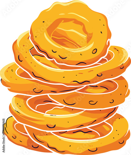 Stack of Golden Onion Rings with White Outline fried food