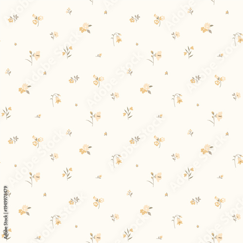 Seamless floral pattern, ditsy flower pattern, fabric print in vintage style on light background, botanical floral, small ditsy flower. Surface design for home textile, wallpaper pattern, fabric, fash