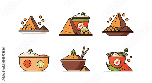 Samosa Chaat Line art vector modern vibrant abstract color illustration