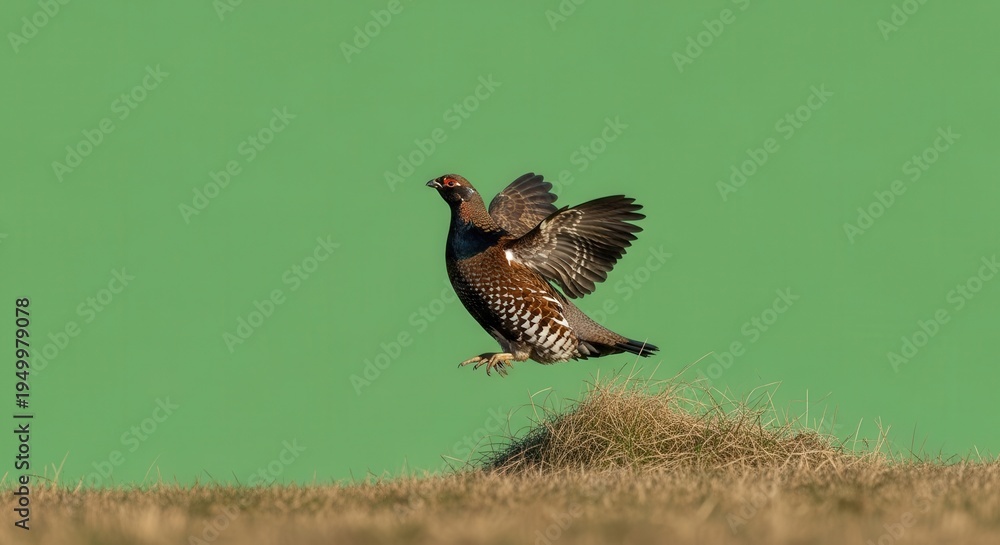 Fototapeta premium Dramatic Action Shot of a Wild Turkey Landing on the Ground in a Natural Setting