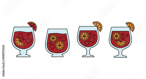 Sangria Line art vector set dynamic abstract vibrant color