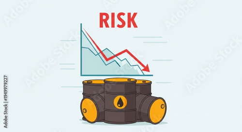 Risk Reduction in Oil Industry - Graph and Oil Barrel Illustration.