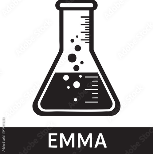 Black and white illustration of a conical flask with bubbles