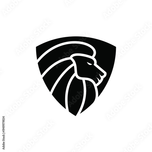 Stylized black and white lion head profile logo within a shield shape, representing strength and security.
