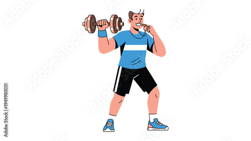 The Strength of Resolve: A determined individual, absorbed in the art of weightlifting, focuses intently as he lifts the heavy dumbbell, the embodiment of human strength.
