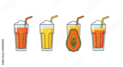 Papaya Smoothie Line art dynamic creative abstract vector