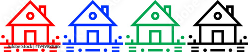 Collection of house icons in red blue green and black for real estate