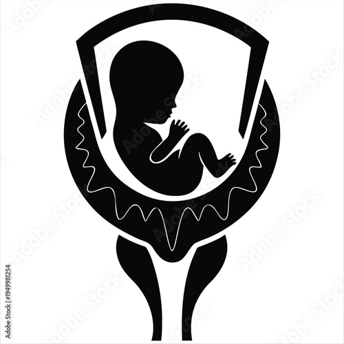 Baby in womb silhouette icon representing pregnancy and new life