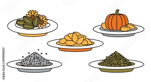 Seeds Plate Line art vector digital abstract colorful