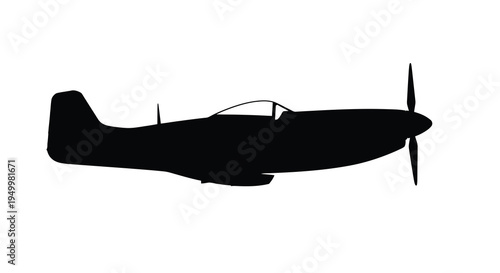 A black silhouette of a vintage world war ii fighter plane silhouette