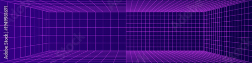 Hud blue neon interface bg. Digital room grid. Vector virtual mesh. Futuristic background.